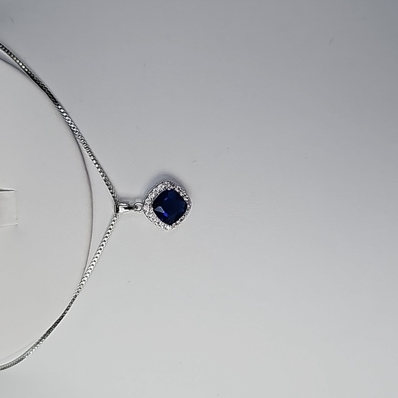 (NWT) Silver Square Blue Sapphire Set - Picture 2 of 7